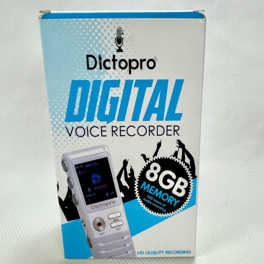 Dictopro Digital Voice Activated Recorder 8GB - 580 recording hours - White NIB